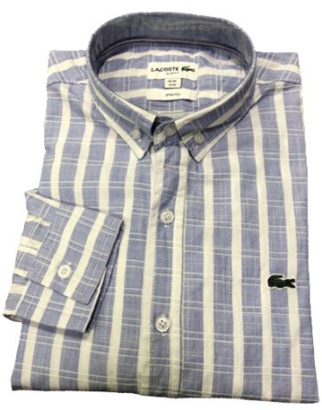 לקוסט-LACOSTE LONG MEN SHIRT - GRAY  & WHITE