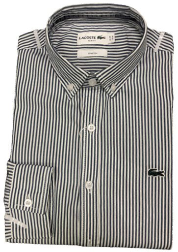 לקוסט-LACOSTE LONG MEN SHIRT - Oxford Blue & WHITE