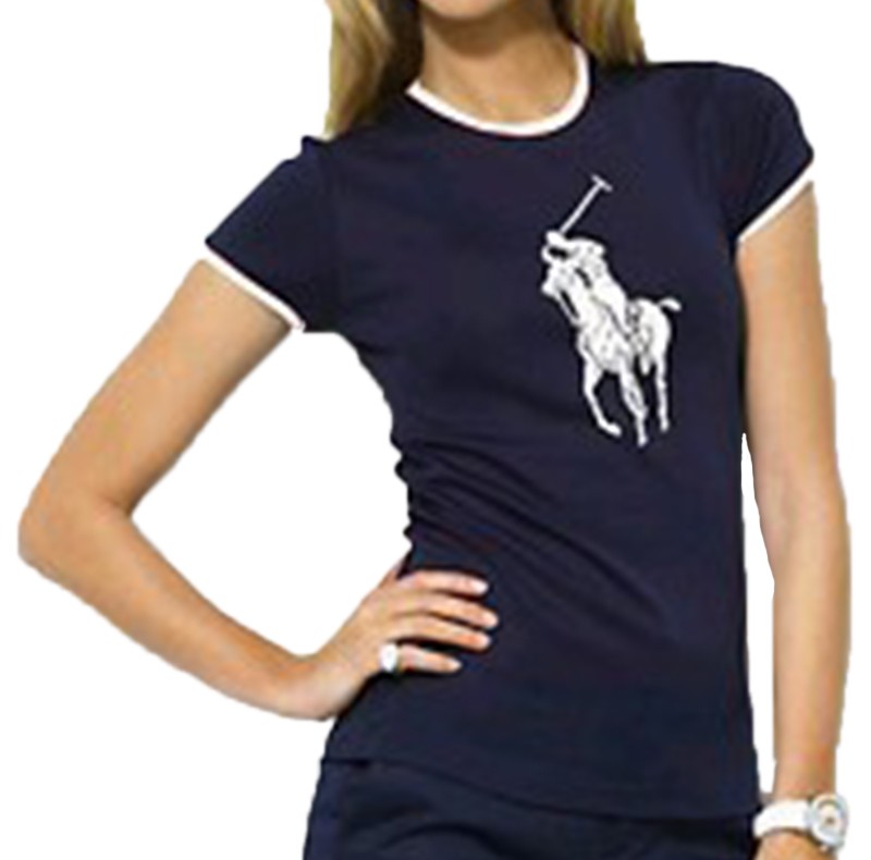 ראלף לורן-RALPH LAUREN POLO TSHIRT SHORT WOMEN - Black White Border