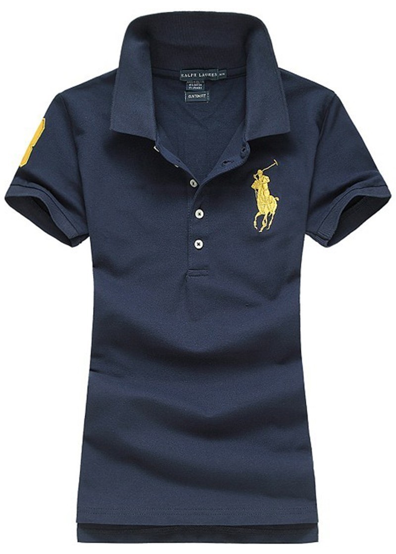 ראלף לורן-RALPH LAUREN POLO TSHIRT SHORT WOMEN - Nave Blue & Yellow Logo