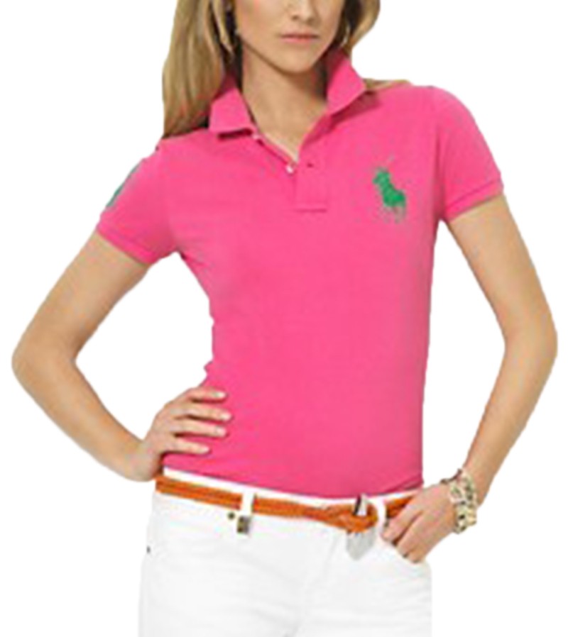 ראלף לורן-RALPH LAUREN POLO TSHIRT SHORT WOMEN - Pink & Green Logo