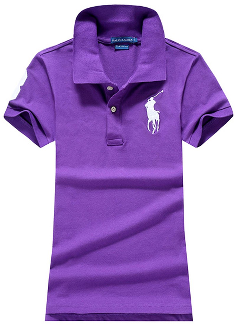 ראלף לורן-RALPH LAUREN POLO TSHIRT SHORT WOMEN - Purple & White Logo