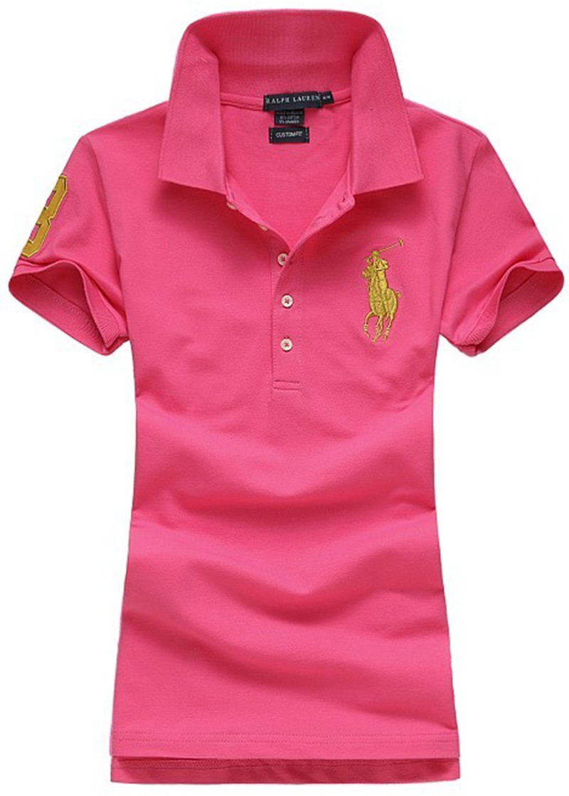 ראלף לורן-RALPH LAUREN POLO TSHIRT SHORT WOMEN - Rosred & Yellow Logo
