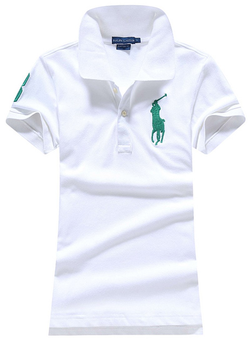 ראלף לורן-RALPH LAUREN POLO TSHIRT SHORT WOMEN - White & Green Logo