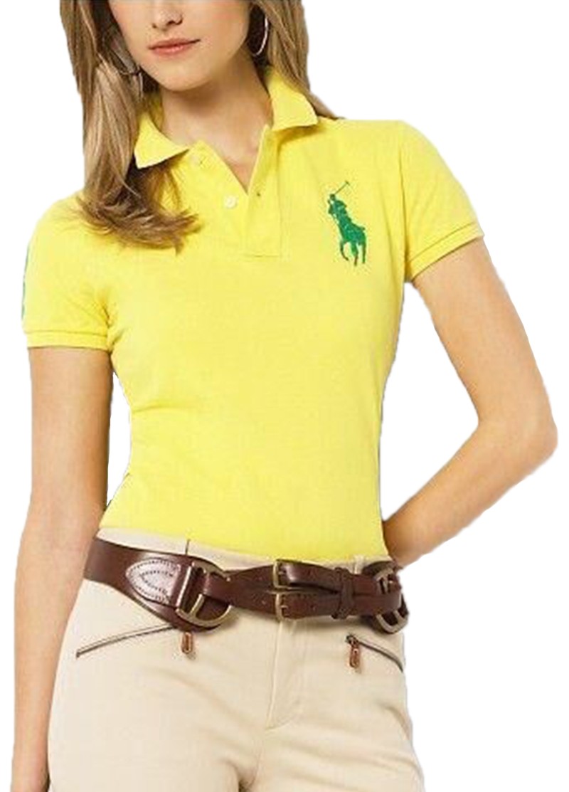 ראלף לורן-RALPH LAUREN POLO TSHIRT SHORT WOMEN - Yellow & Green Logo