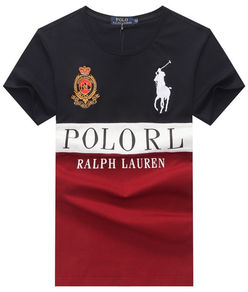 ראלף לורן-RALPH LAUREN POLO TSHIRT MEN'S SHORT DESGIN - BLACK & MANDARIAN ORG