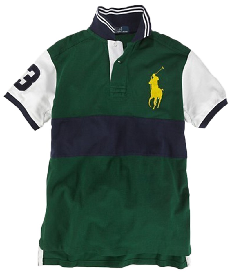ראלף לורן-RALPH LAUREN POLO TSHIRT MEN'S SHORT DESGIN - GREEN & WHITE