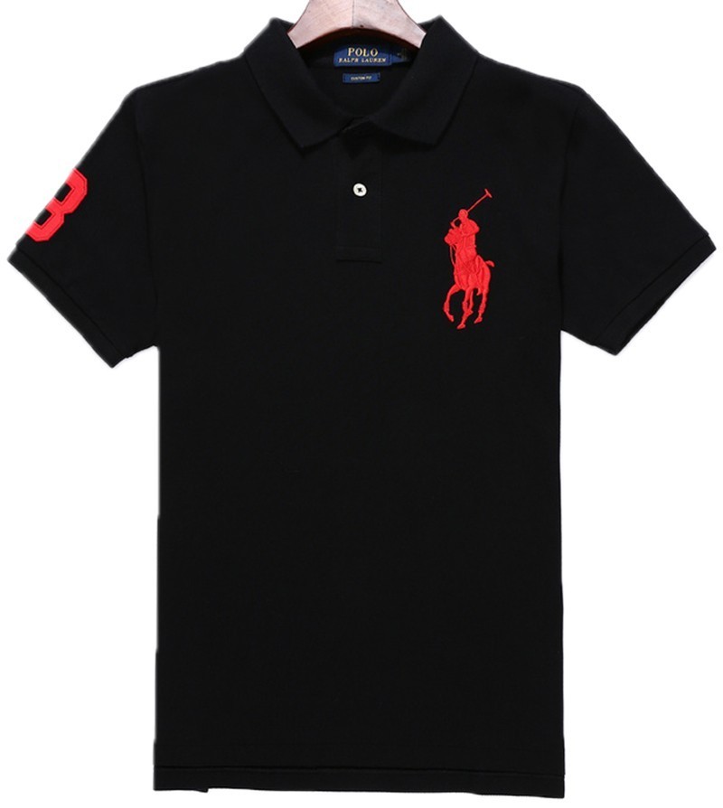 ראלף לורן-RALPH LAUREN POLO TSHIRT SHORT BIG PONY MEN'S - Black & Red Logo