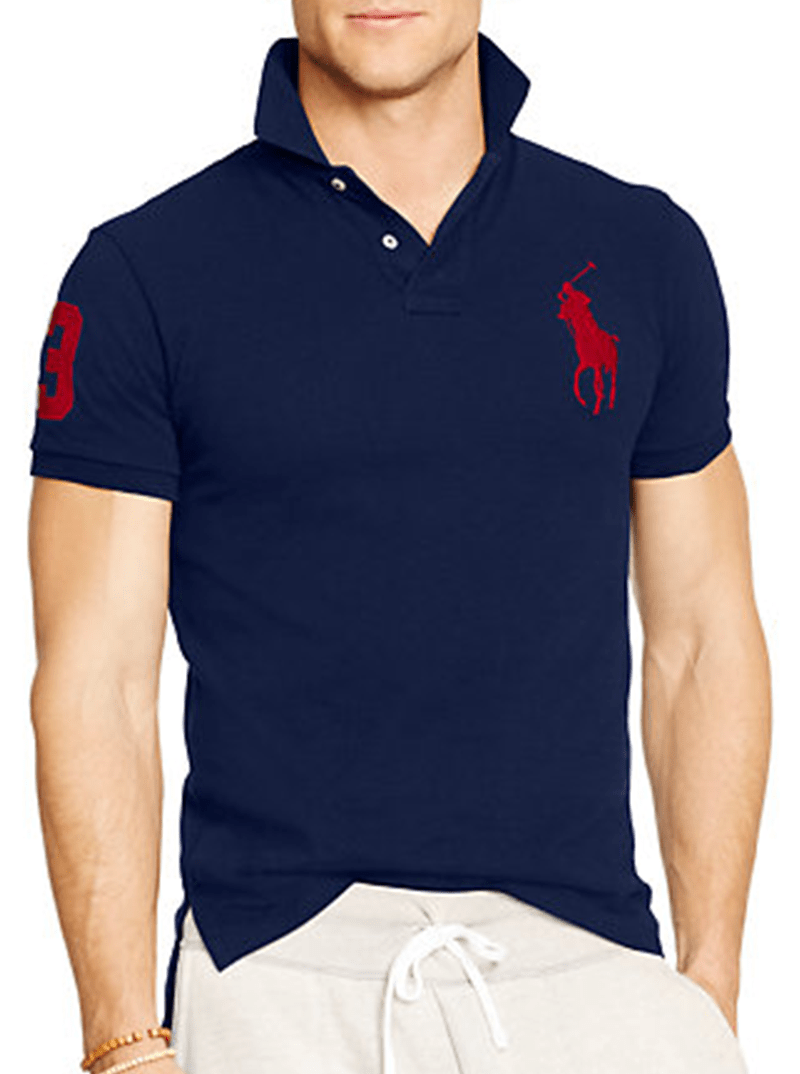 ראלף לורן-RALPH LAUREN POLO TSHIRT SHORT BIG PONY MEN'S - NAVY BLUE & RED LOGO