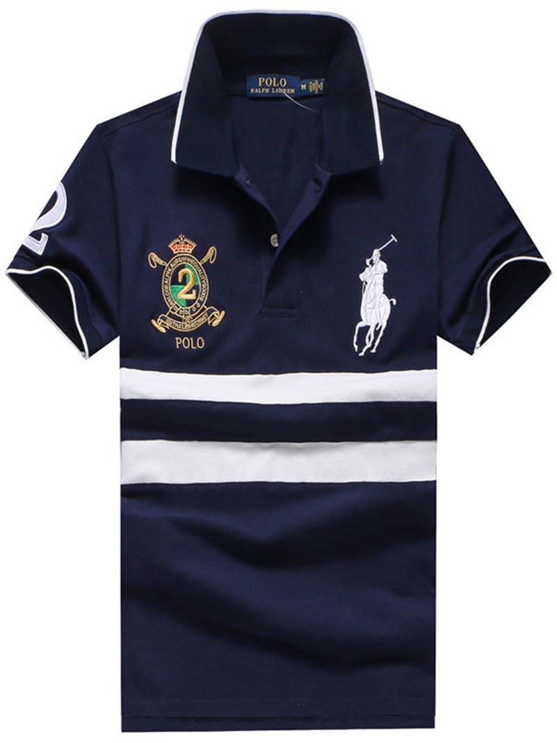 ראלף לורן-RALPH LAUREN POLO TSHIRT SHORT BIG PONY MEN'S- NAVY BLUE WHITE