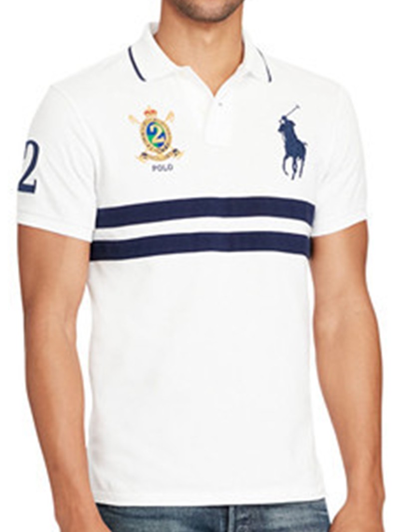 ראלף לורן-RALPH LAUREN POLO TSHIRT SHORT BIG PONY MEN'S- WHITE & NAVY BLUE