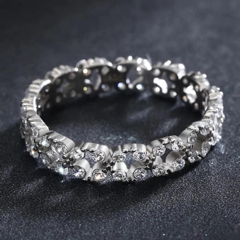 טבעת יוקרה-Silver Geometric Stackable Clear CZ Finger Rings For Women – תמונה 5