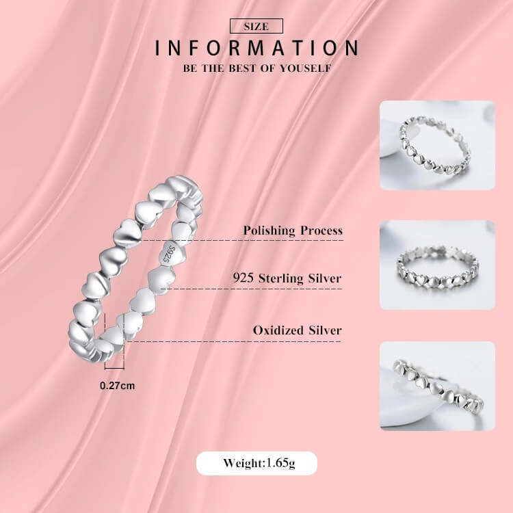 טבעת יוקרה-Silver Ring Heart Finger Forever Love Jewelry Valentine's Day Gift – תמונה 3