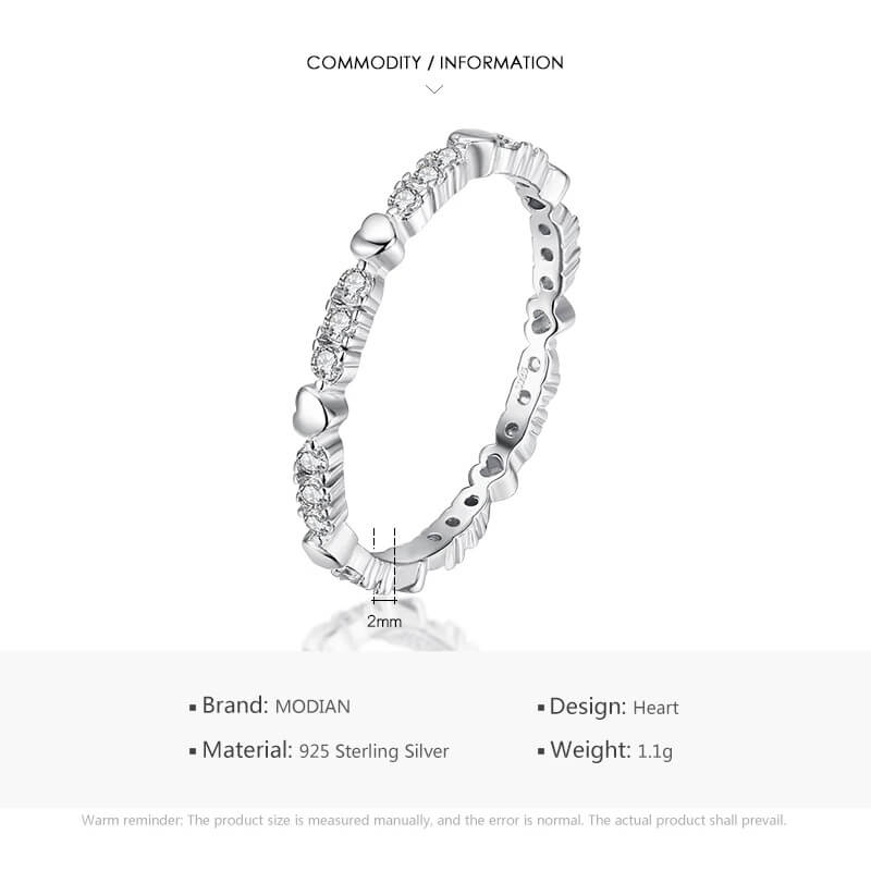 טבעת יוקרה-Silver Hearts Stackable Finger Rings For Women – תמונה 3
