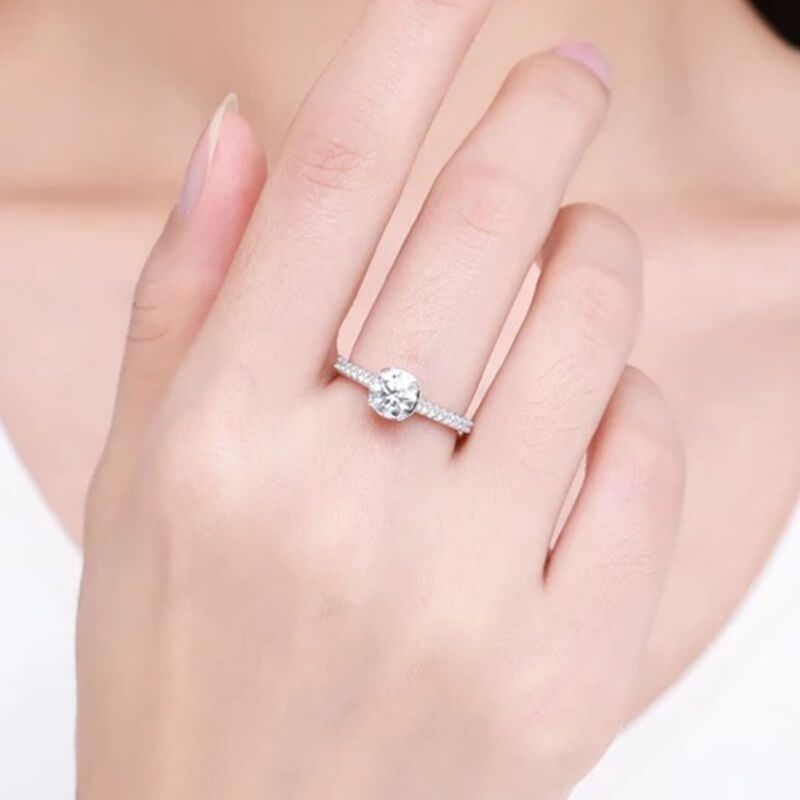 טבעת יוקרה- Silver Ring 1ct Shiny Moissanite For Women – תמונה 2