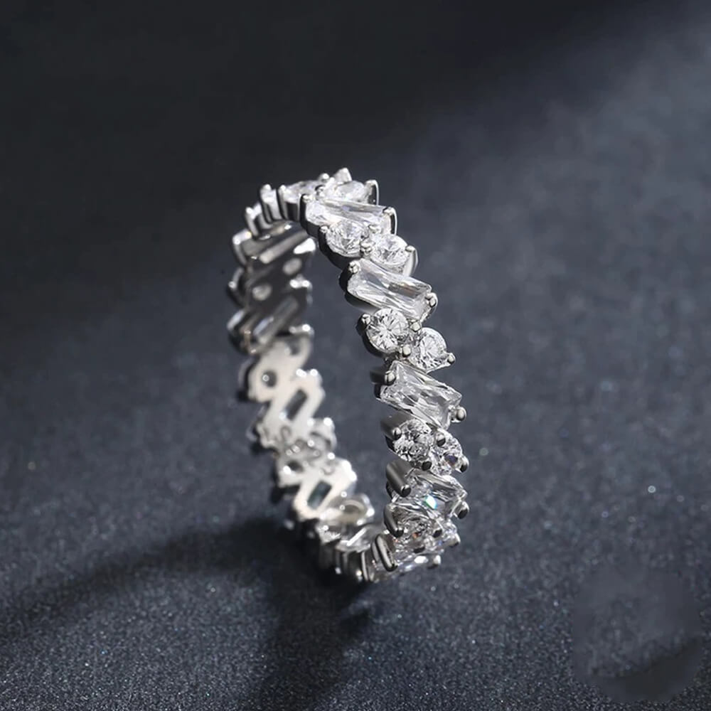 טבעת יוקרה-Silver Ring Classic Luxury Full Cubic Zirconia Finger Rings For Women – תמונה 4