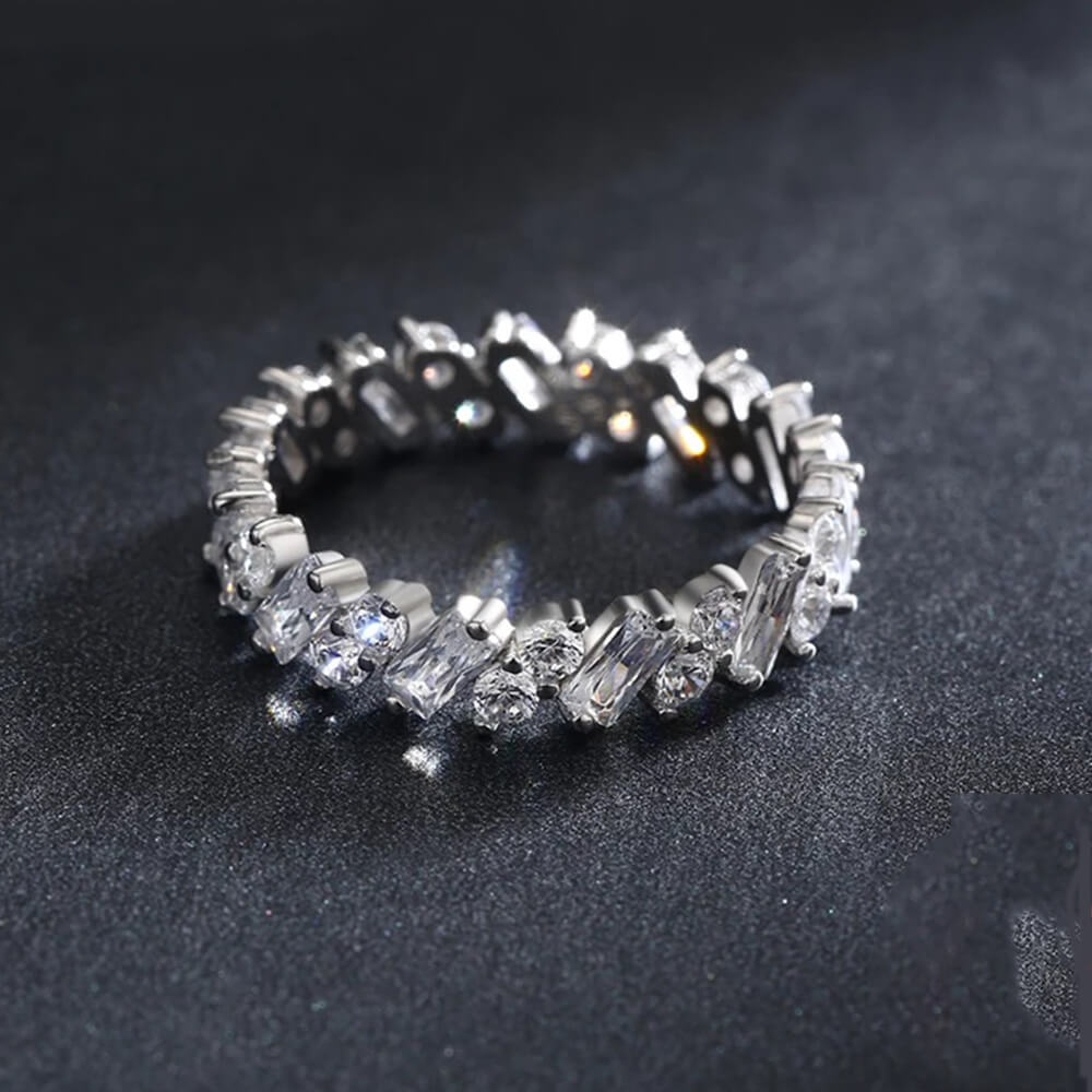 טבעת יוקרה-Silver Ring Classic Luxury Full Cubic Zirconia Finger Rings For Women – תמונה 5