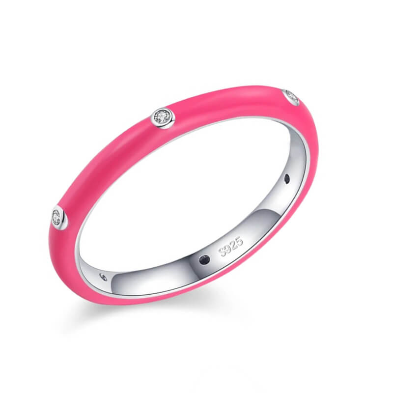 טבעת יוקרה-Silver Ring Pink Color Finger Rings for Women Men Romantic Couples – תמונה 2