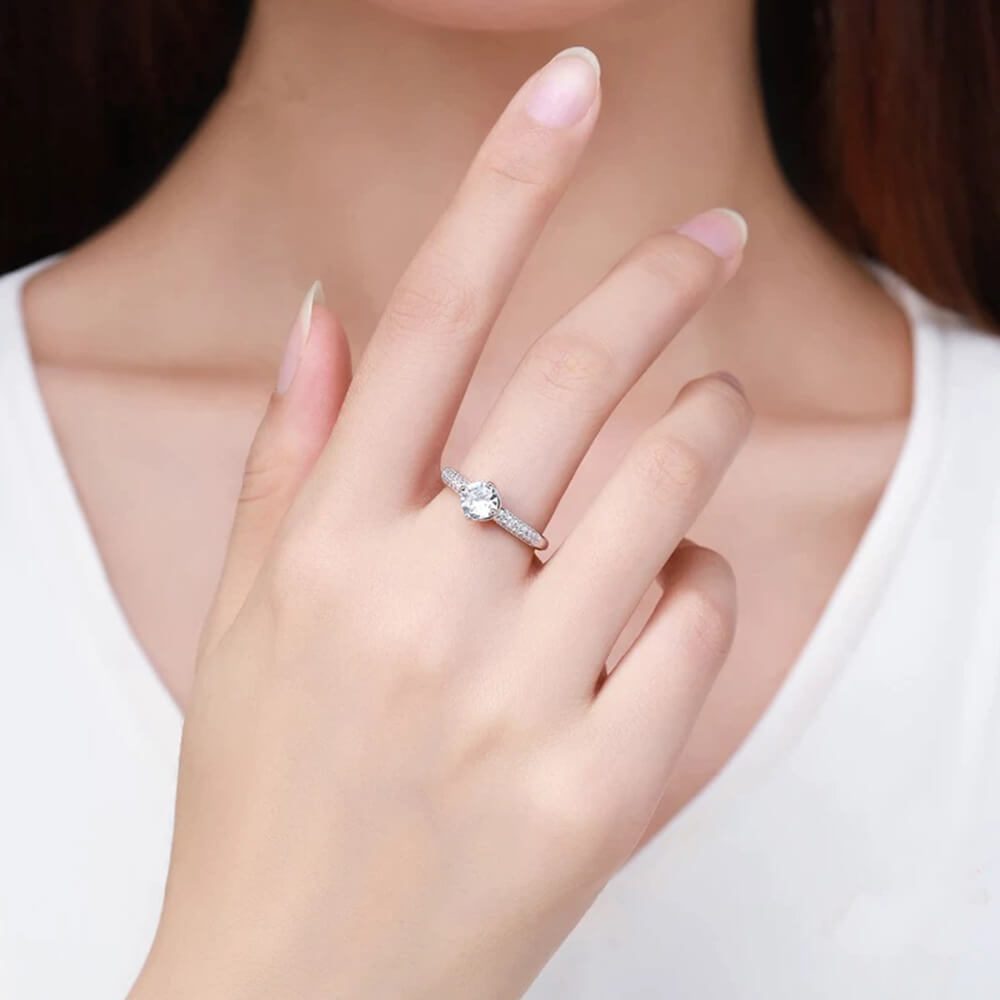 טבעת יוקרה-Silver Ring Round Ten Hearts Arrow CZ Classic Finger Rings For Women – תמונה 2