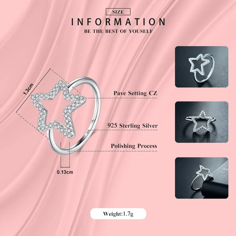 טבעת יוקרה-Silver Ring Stars Cubic Zirconia Ring For Women – תמונה 3
