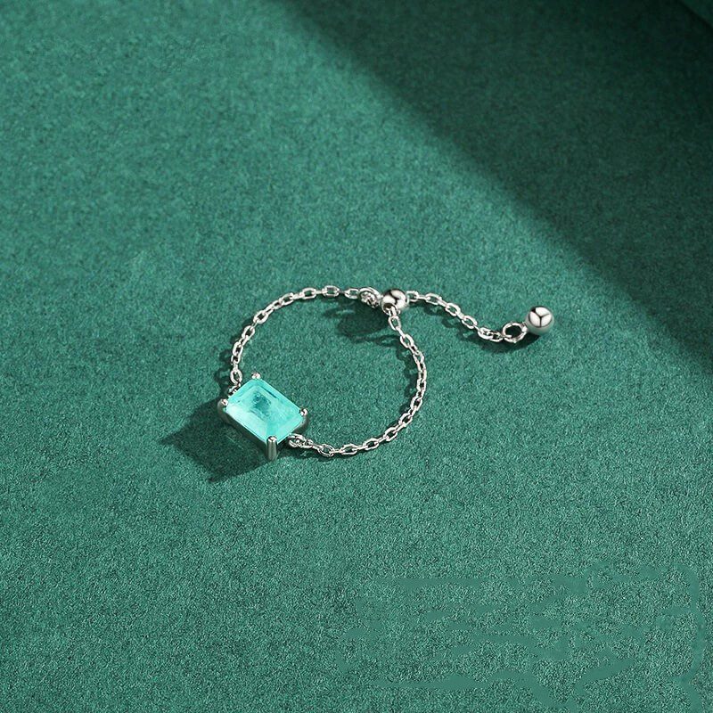 טבעת יוקרה-Silver Rings Adjustable Green Tourmaline Silver Chain Link Female Rings For Women – תמונה 5
