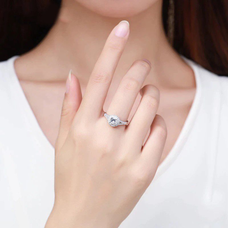 טבעת יוקרה-Silver Rings For Women Round Classic Ten Hearts Zircon Ring Romantic Wedding Jewelry – תמונה 2