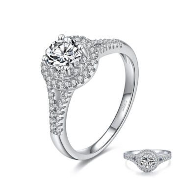 טבעת יוקרה-Silver Rings For Women Round Classic Ten Hearts Zircon Ring Romantic Wedding Jewelry