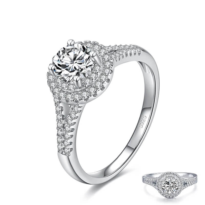 טבעת יוקרה-Silver Rings For Women Round Classic Ten Hearts Zircon Ring Romantic Wedding Jewelry