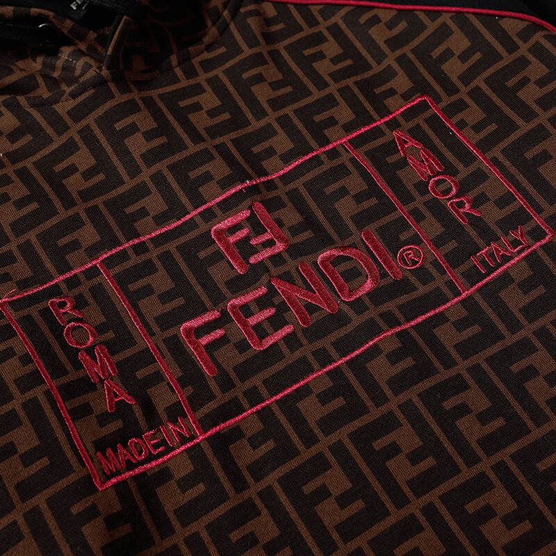 פנדי - FENDI HOODIES - Brown Pod Black & Red Logo – תמונה 3