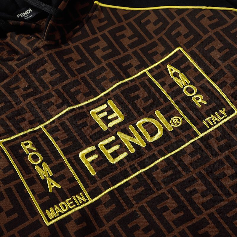 פנדי - FENDI HOODIES - Brown Pod Black & Yellow Logo – תמונה 3