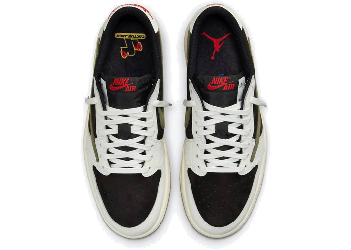 נעלי נייק-NIKE AIR JORDAN 1 LOW -WHITE GREEN BLACK Travis Scott – תמונה 3