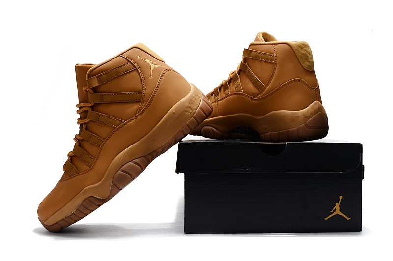 NIKE Air Jordan 11 Retro "Wheat" Ginger/Gum Yellow Shoes – תמונה 4